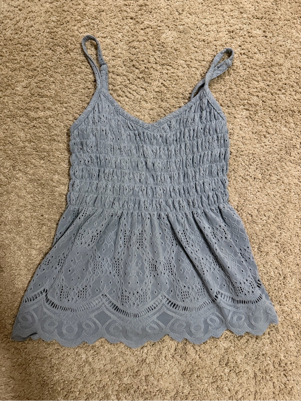 Light Blue Lace Eyelet Smocked Cami Top